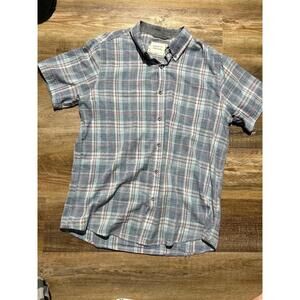 American Threads Men’s L Short Sleeve Button Down Up Collared Shirt Size Blue